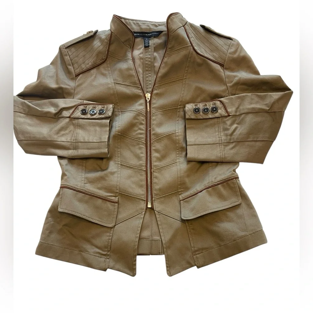 Women’s White House Black Market Utility Jacket Size 2‎ Military Mini Trench